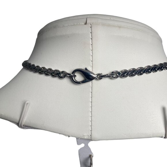 Silver Tone Rope Chain Necklace Chunky Twisted Cross Pendant Rhinestone Accents - Picture 6 of 9